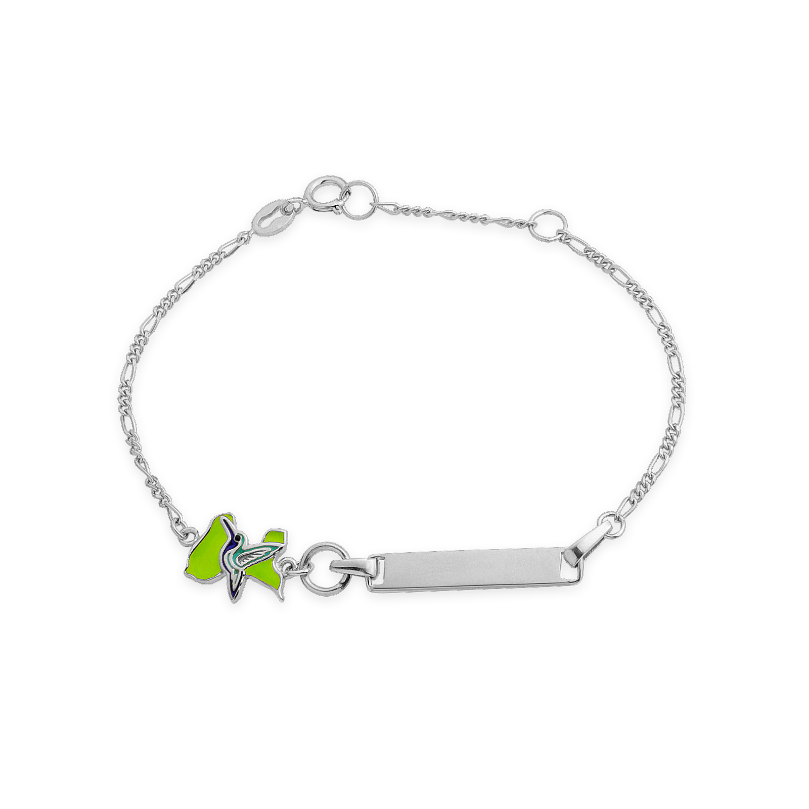 Bracelet Identité Argent925 Email Carte Guadeloupe Colibri