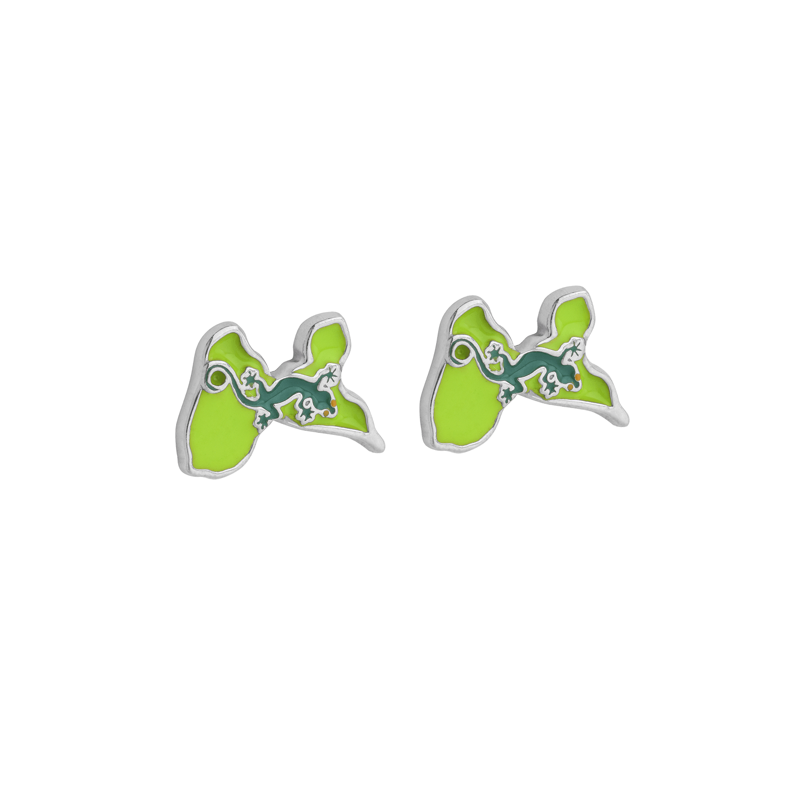 Boucles d'Oreilles carte guadeloupe et margouillat émail