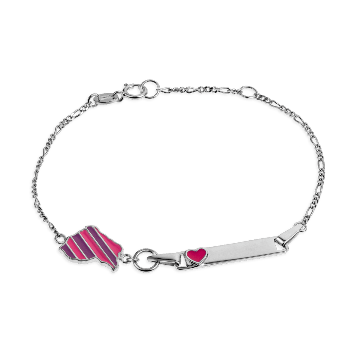Bracelet Identité Argent 925 Email Carte Guyane Cœur 9*12mm 14 à 16cm