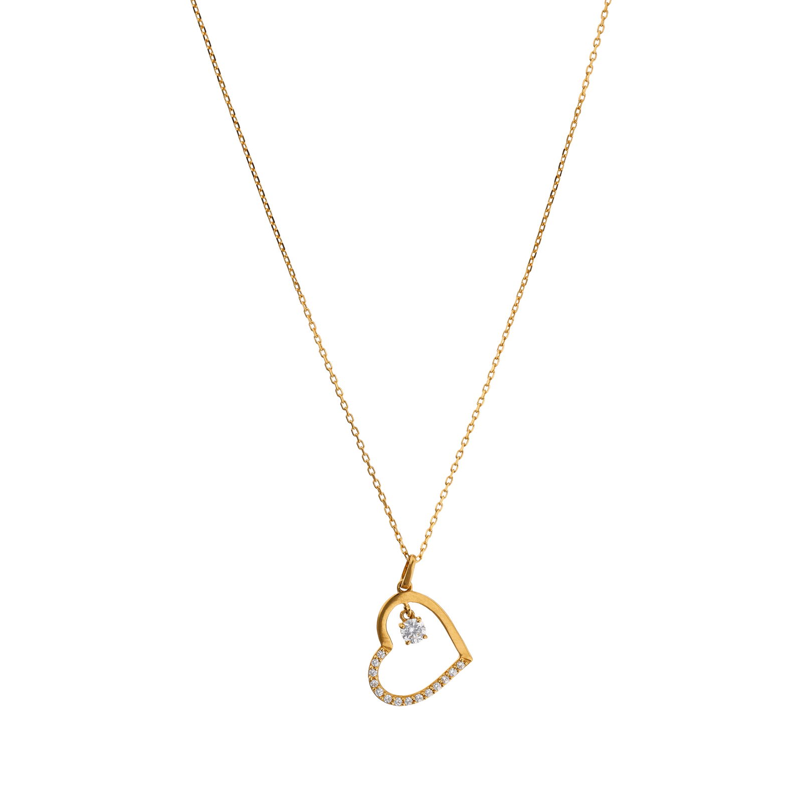 Collier Or Jaune coeur plus Oxyde de Zirconium 42 plus 3 centimètres