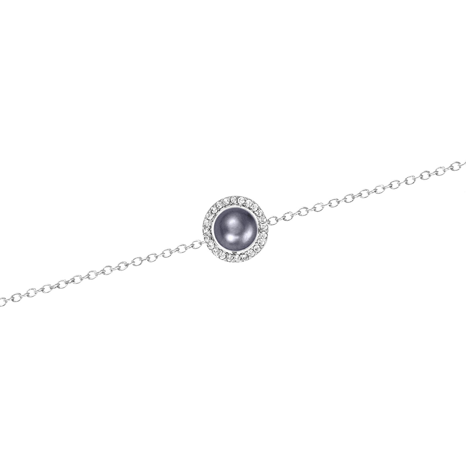 Bracelet Argent Rond Perle synthétique grise et Oxyde de Zirconium