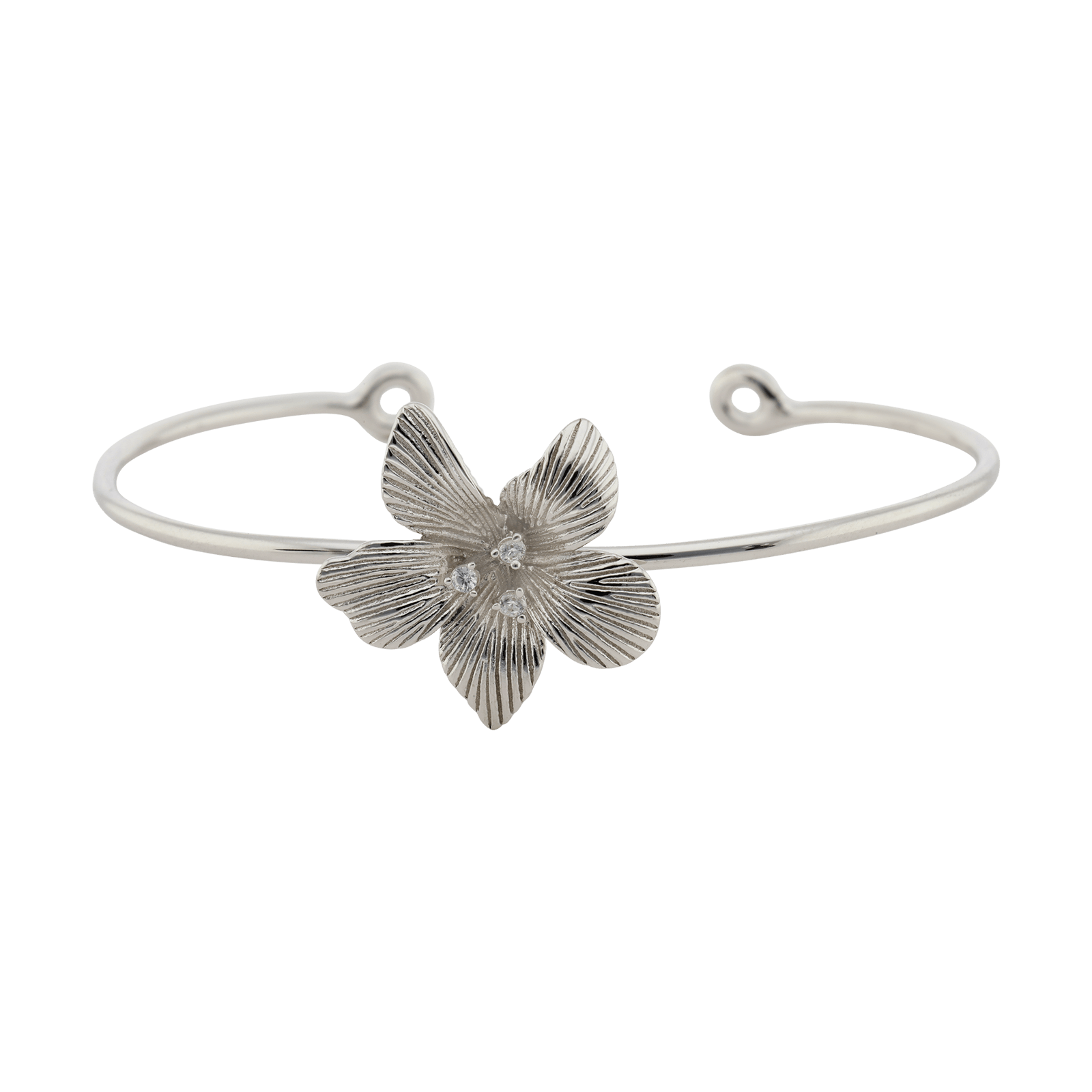 Bracelet Argent Rond Jonc fleur vintage