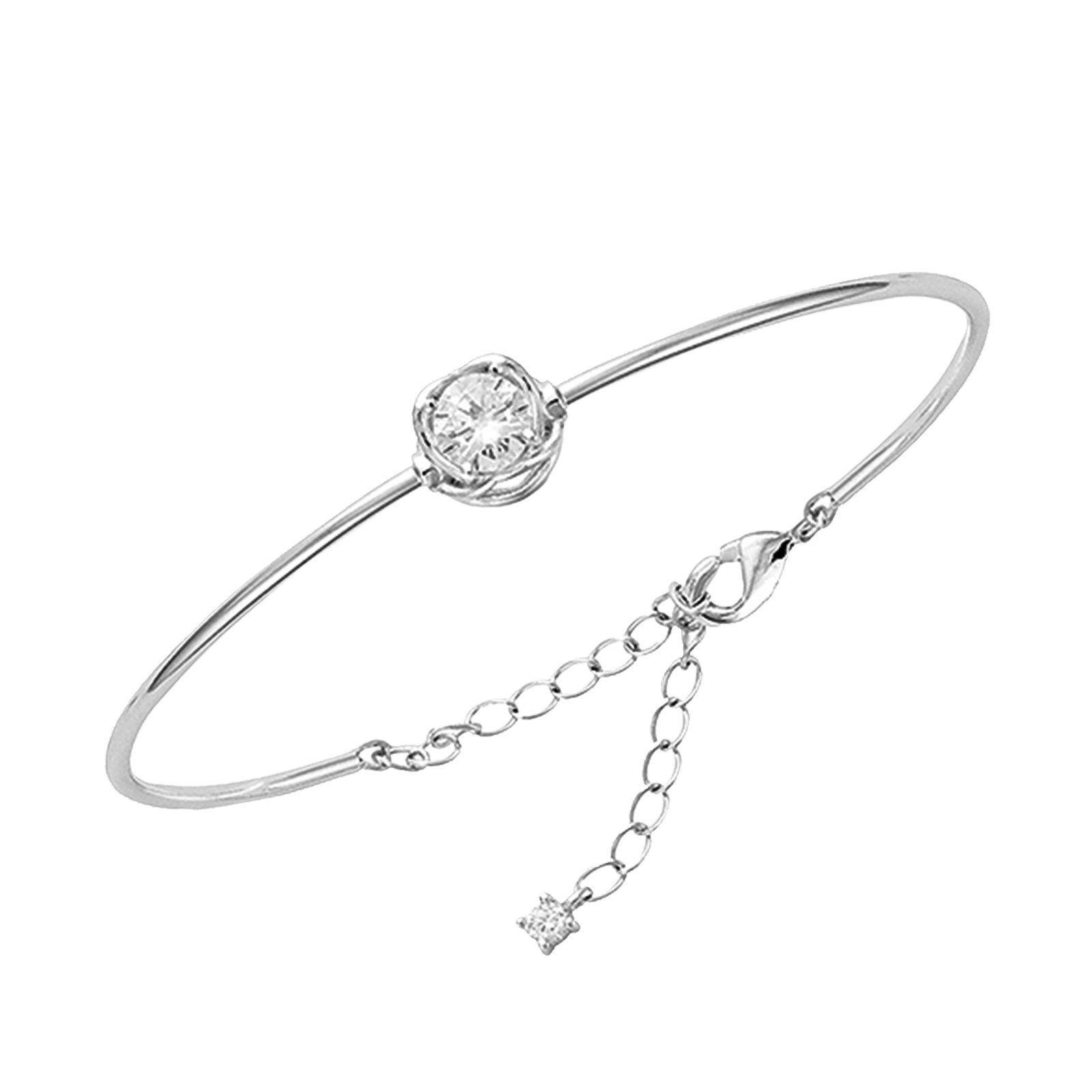 Bracelet Jonc Argent Rond Oxydes blancs avec chainette