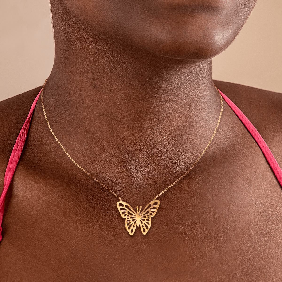 Collier Plaqué Or 1.2mm Papillon 23*18mm 38 à 42cm