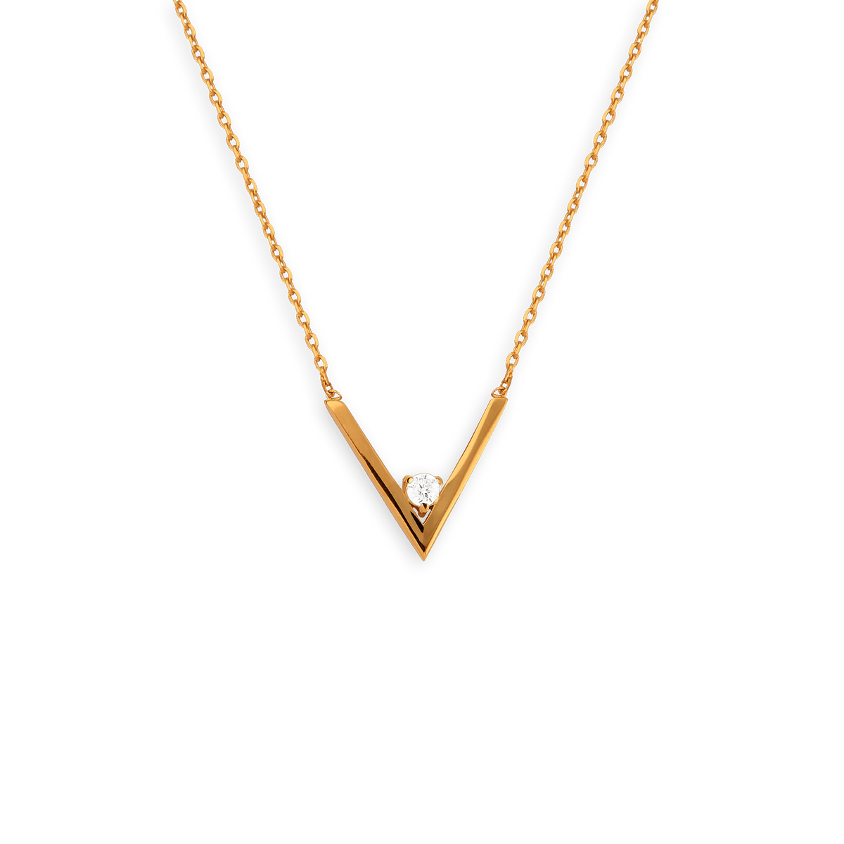 Collier Plaqué Or 1.2mm Motif V Zirconium 3mm 38 à 42cm