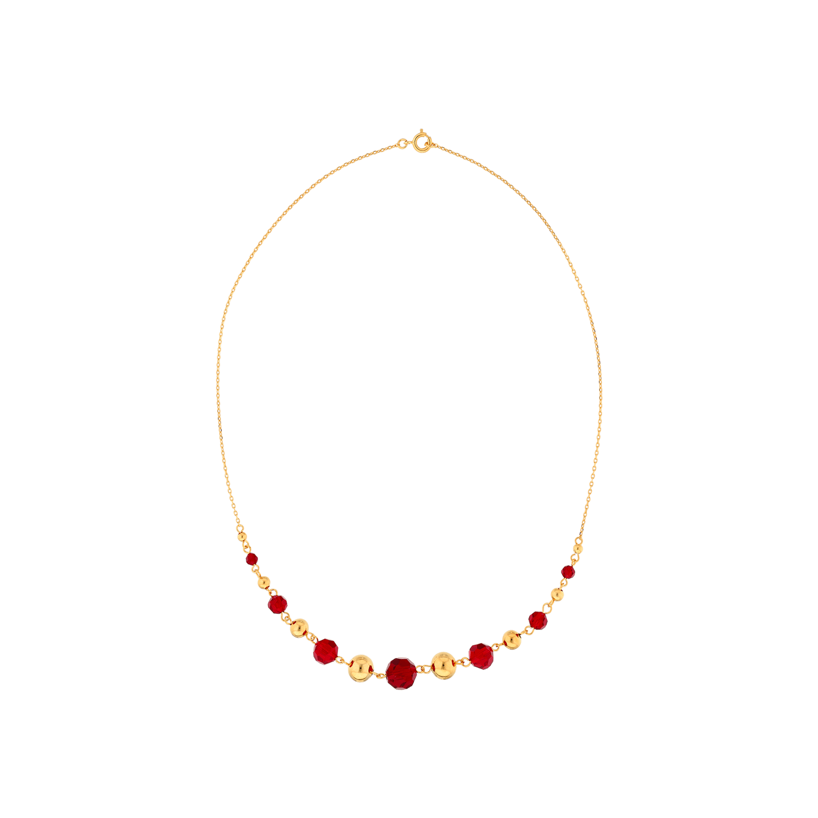 Collier Plaqué or boules et Perles grenat chute 45 centimètres
