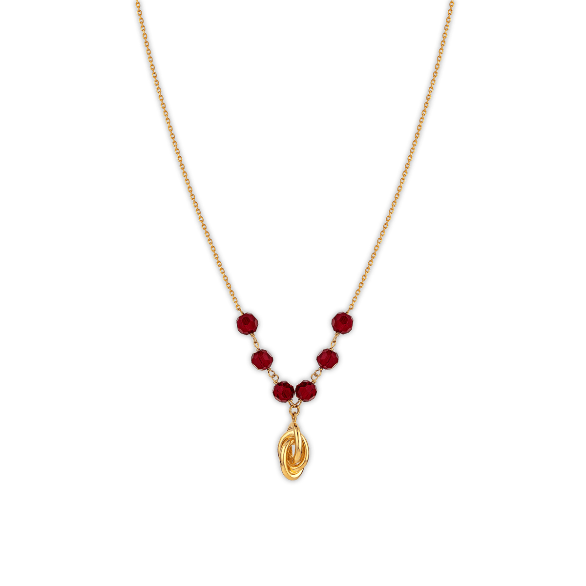 Collier Plaqué Or Nœud Forçat Antillais 8mm Cristal Grenat 6mm 42 à 45cm