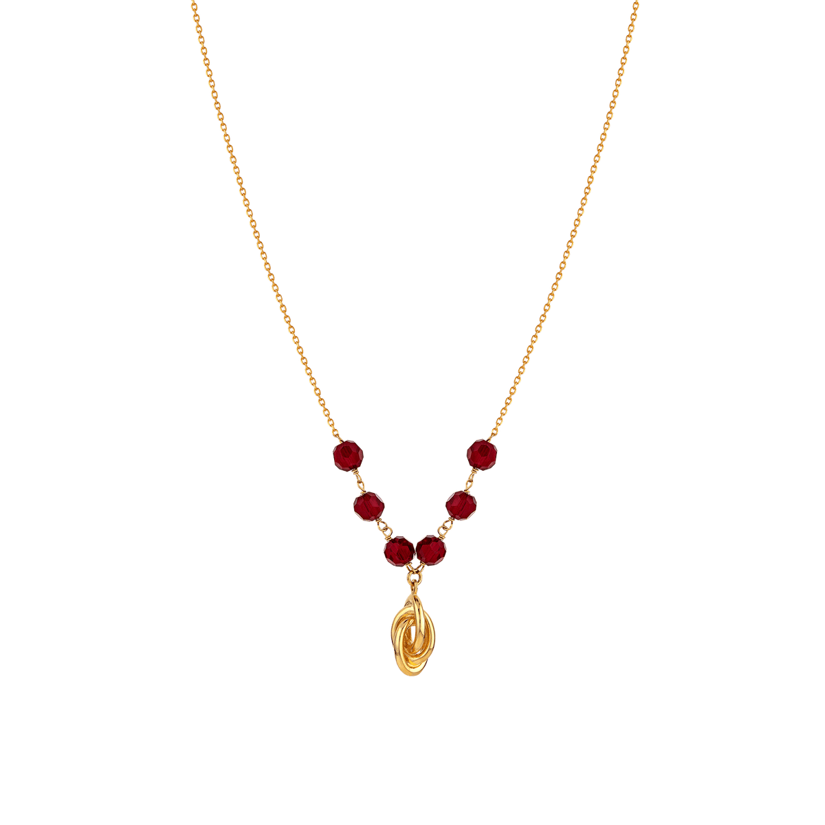 Collier Plaqué Or Nœud Forçat Antillais 8mm Cristal Grenat 6mm 42 à 45cm