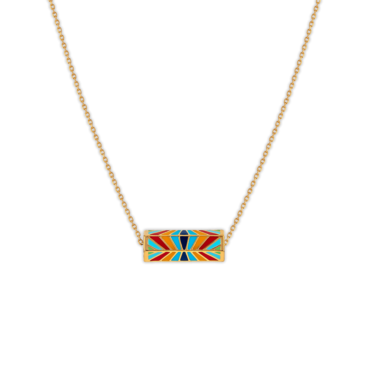 Collier Plaqué Or 42 à 45cm Talisman 20*8mm Email Multicolore 20*8mm