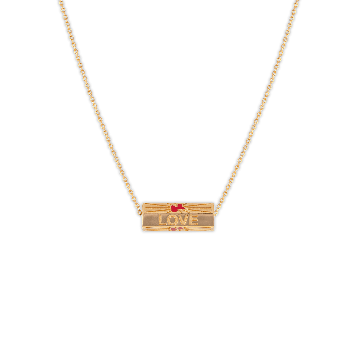 Collier Plaqué Or Talisman 20*8mm Love Carte Guadeloupe Email Rouge 42 à 45cm