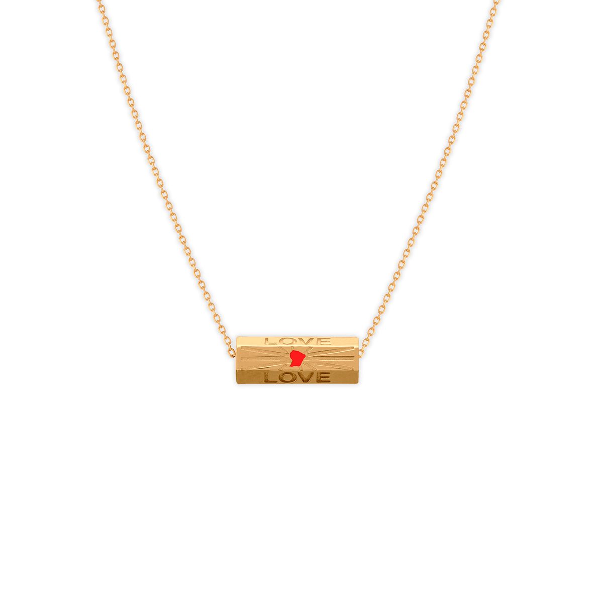 Collier Plaqué Or Talisman 20*8mm Love Carte Guyane Email Rouge 42 à 45cm
