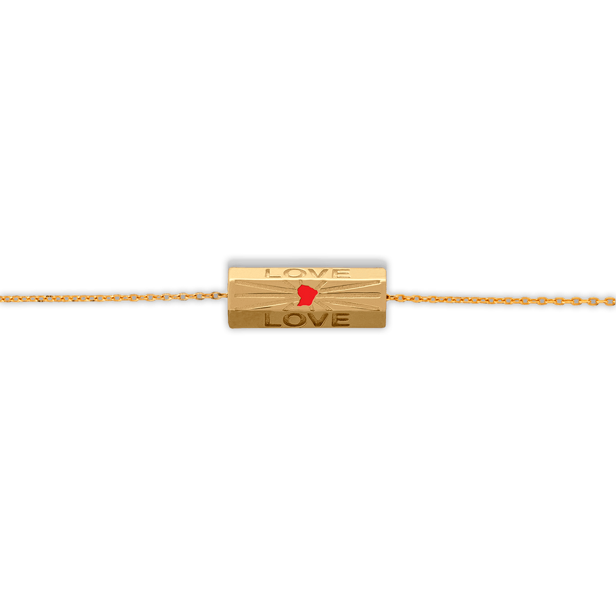 Collier Plaqué Or Talisman 20*8mm Love Carte Guyane Email Rouge 42 à 45cm
