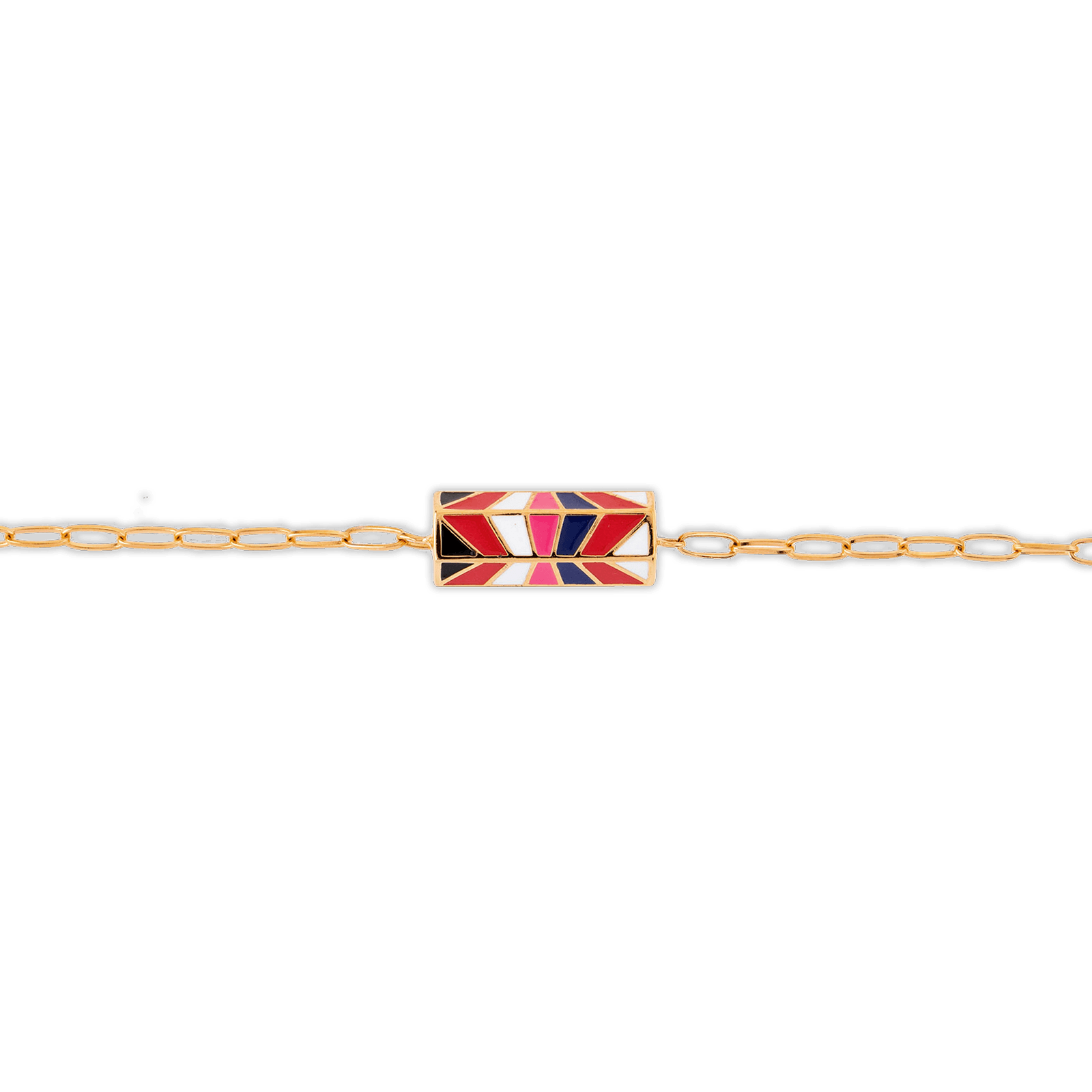 Collier Plaqué Or Talisman Email Multicolore