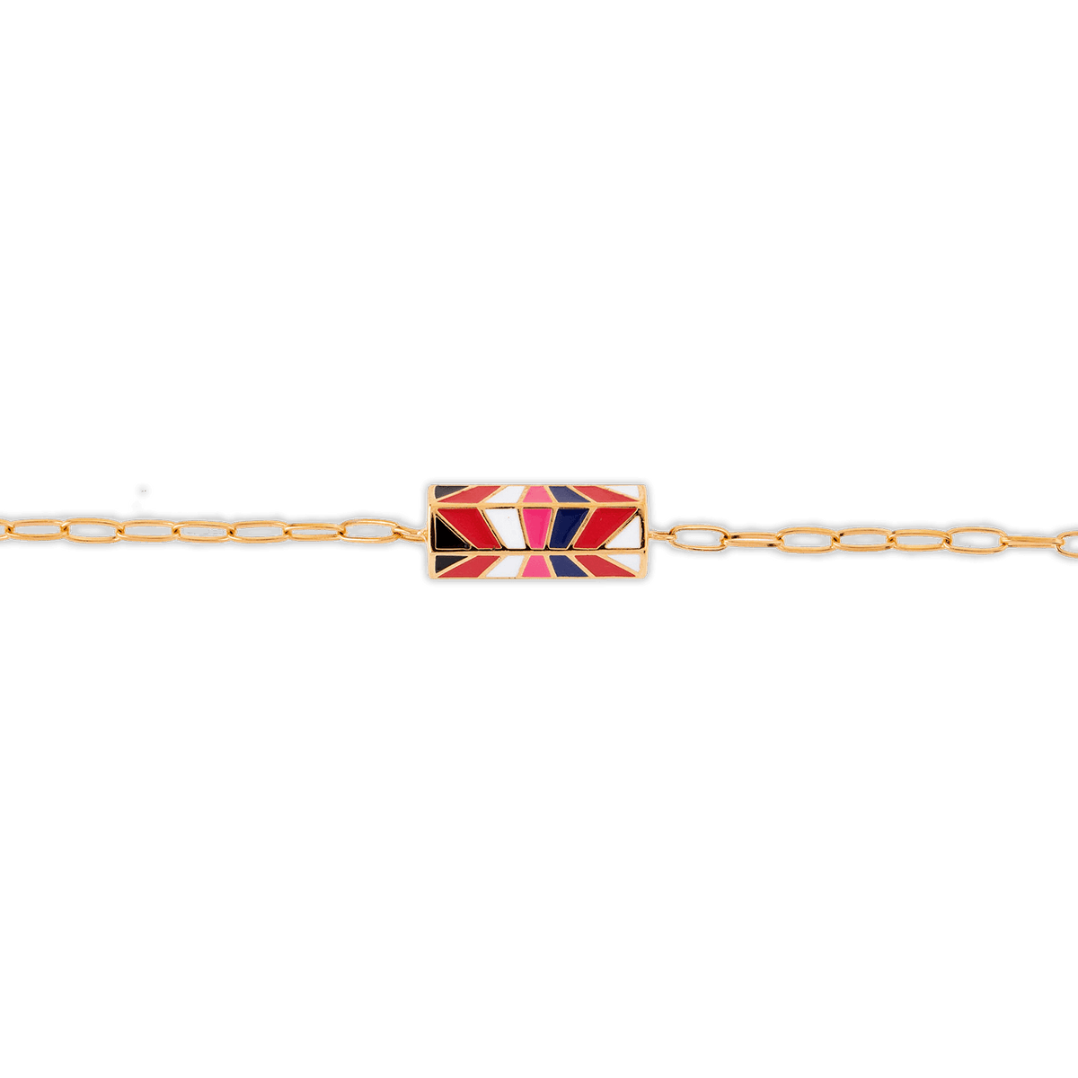 Collier Plaqué Or Talisman 20*8mm Email Multicolore 42 à 45cm