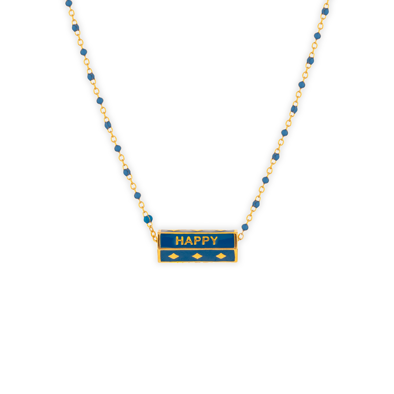 Collier Plaqué Or Talisman Happy Email Et Bille Résine Bleue