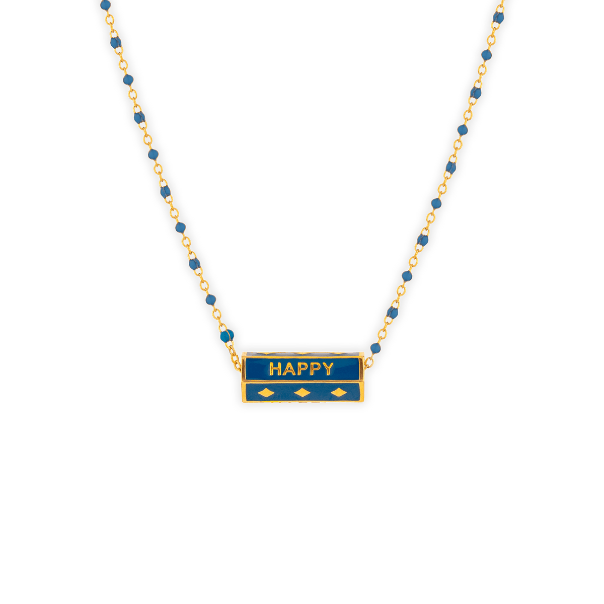 Collier Plaqué Or 42 à 45cm Talisman 20*8mm Happy Email Et Bille Résine Bleue