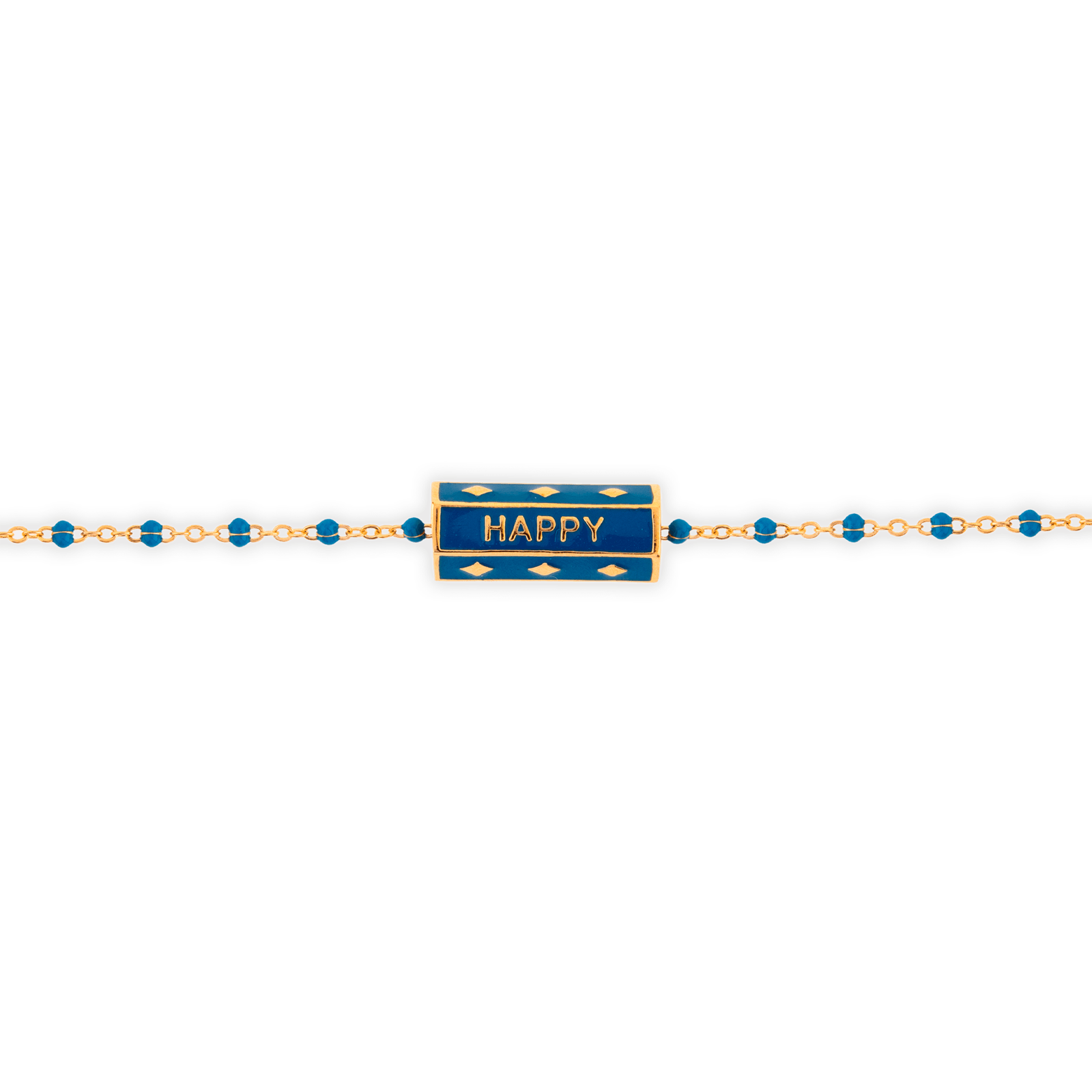 Collier Plaqué Or Talisman Happy Email Et Bille Résine Bleue