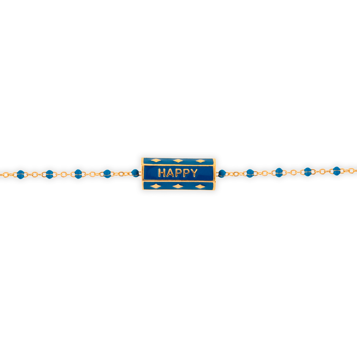 Collier Plaqué Or 42 à 45cm Talisman 20*8mm Happy Email Et Bille Résine Bleue