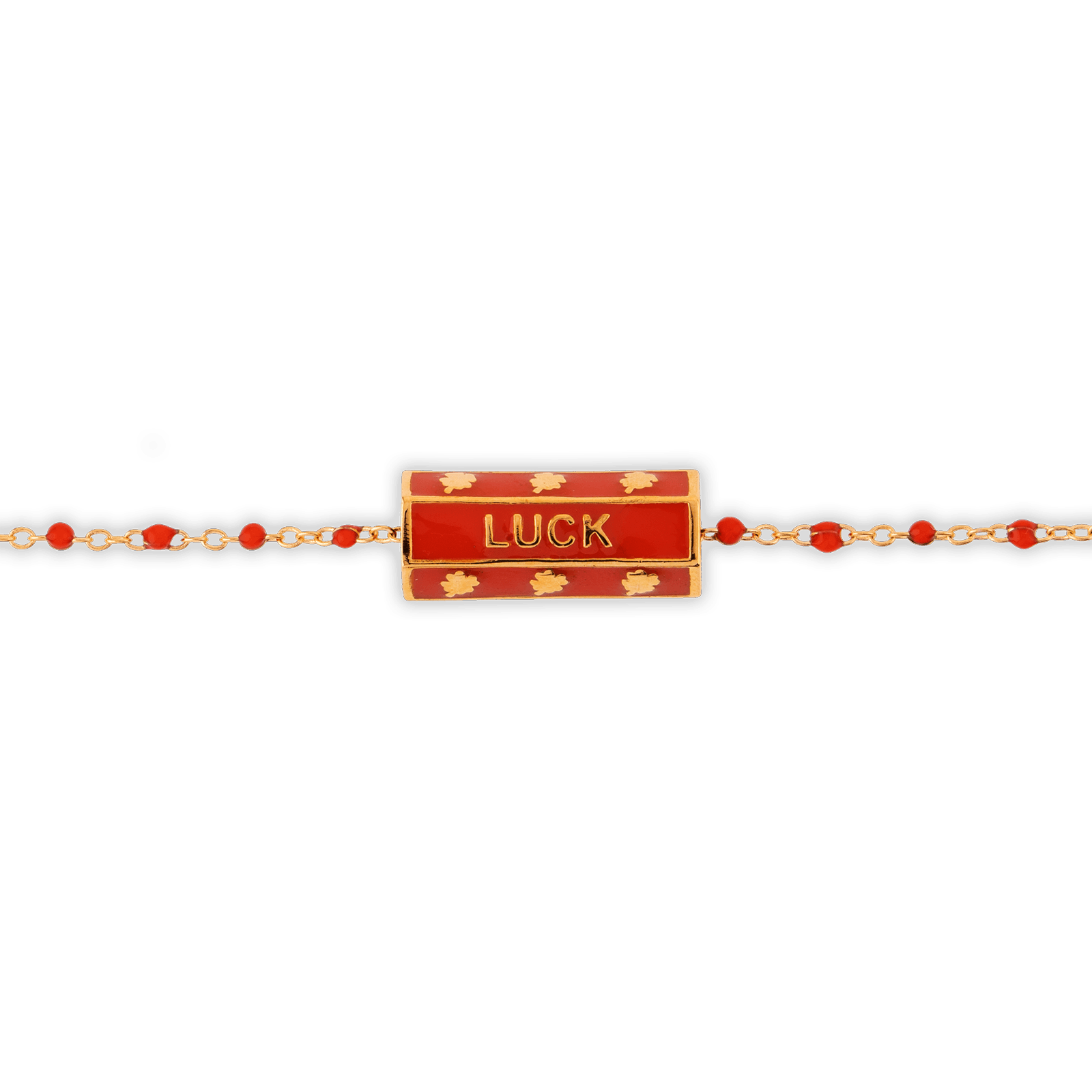 Collier Plaqué Or Talisman Luck Email Et Bille Résine Rouge