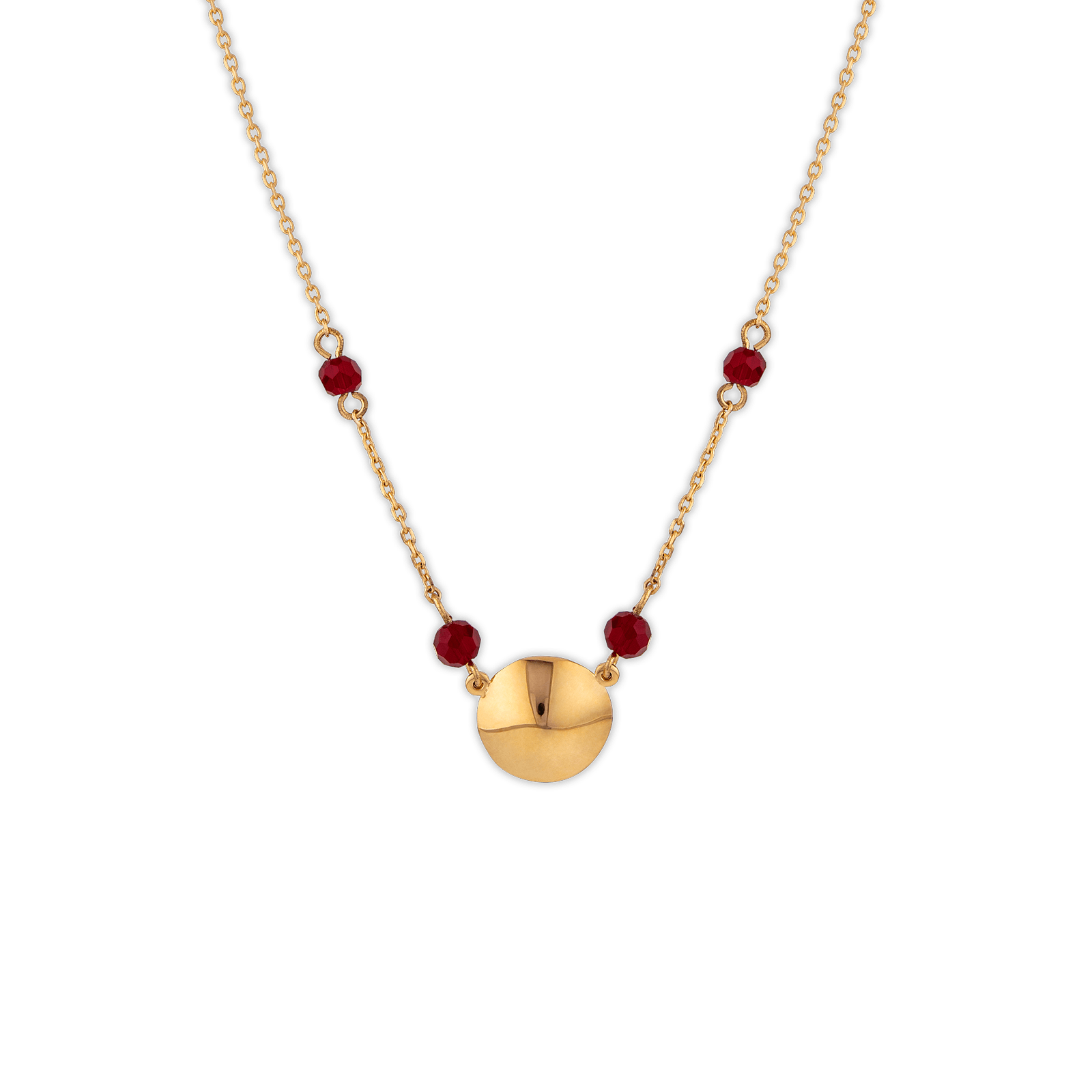 Collier Plaqué Or 42 à 45cm Batée 12mm Cristal Grenat 4mm