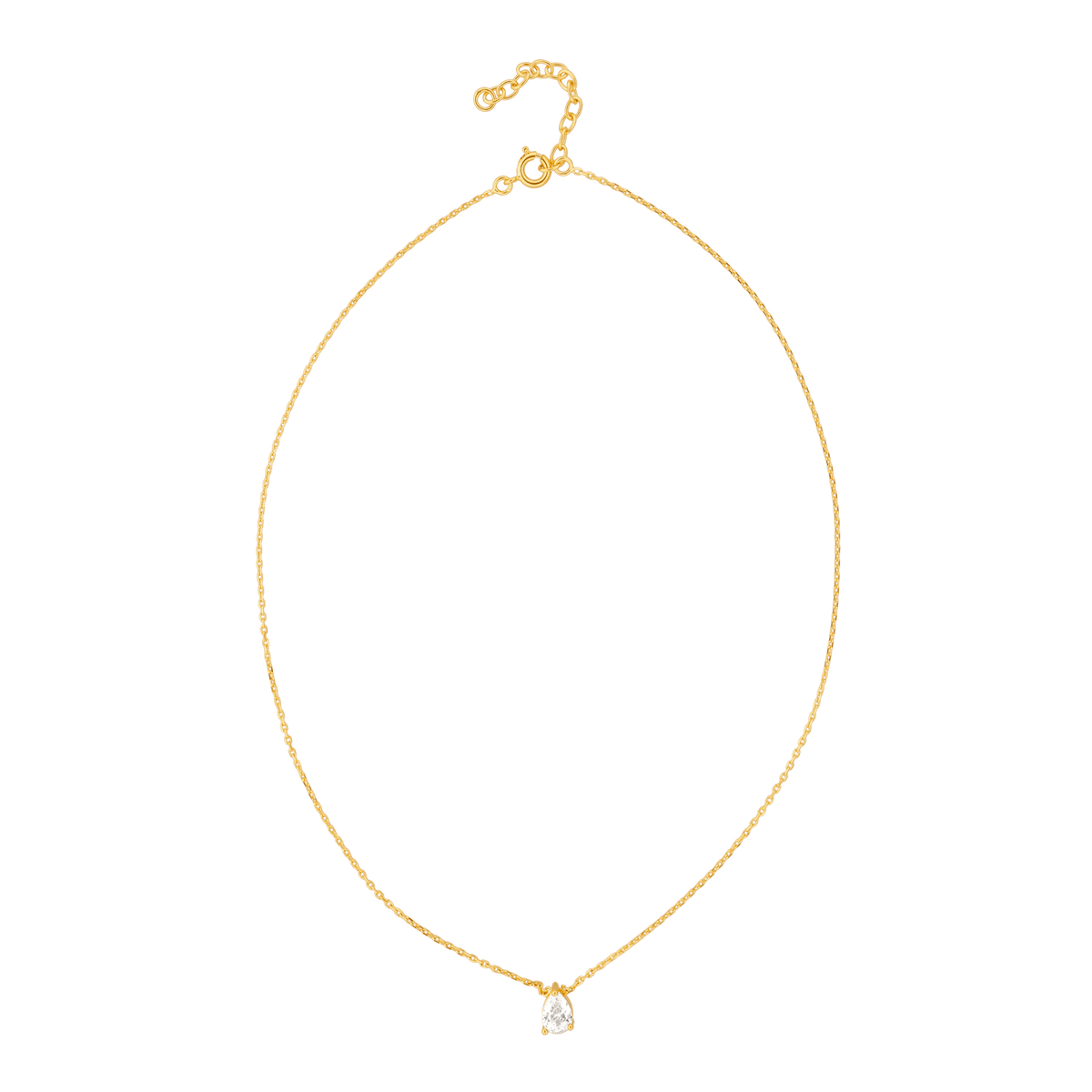Collier Plaqué Or Goutte Zirconium 5*7mm Chaîne Forçat 1.2mm 38 à 42mm