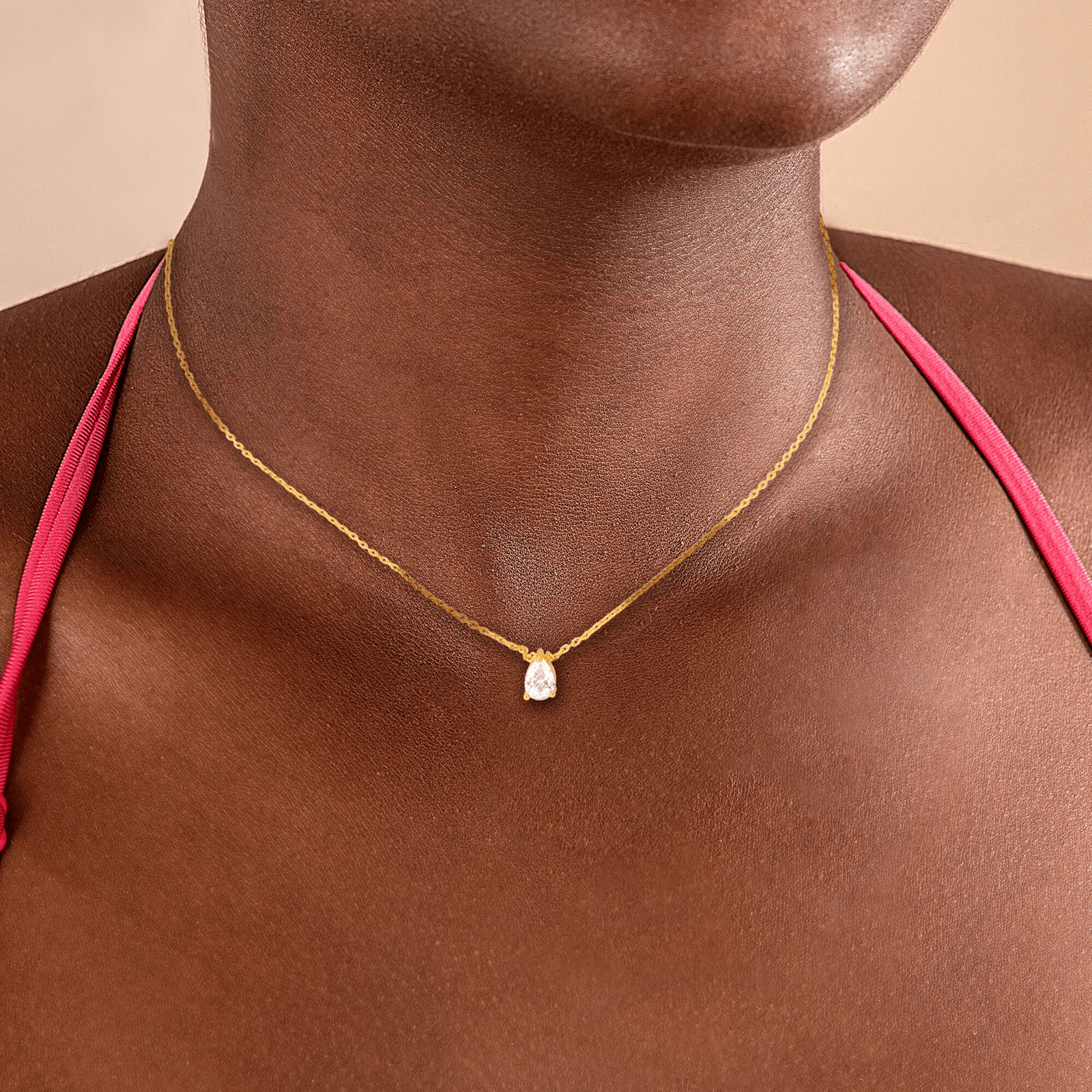 Collier Goutte Zirconium 5*7mm 38A42mm Plaqué Or