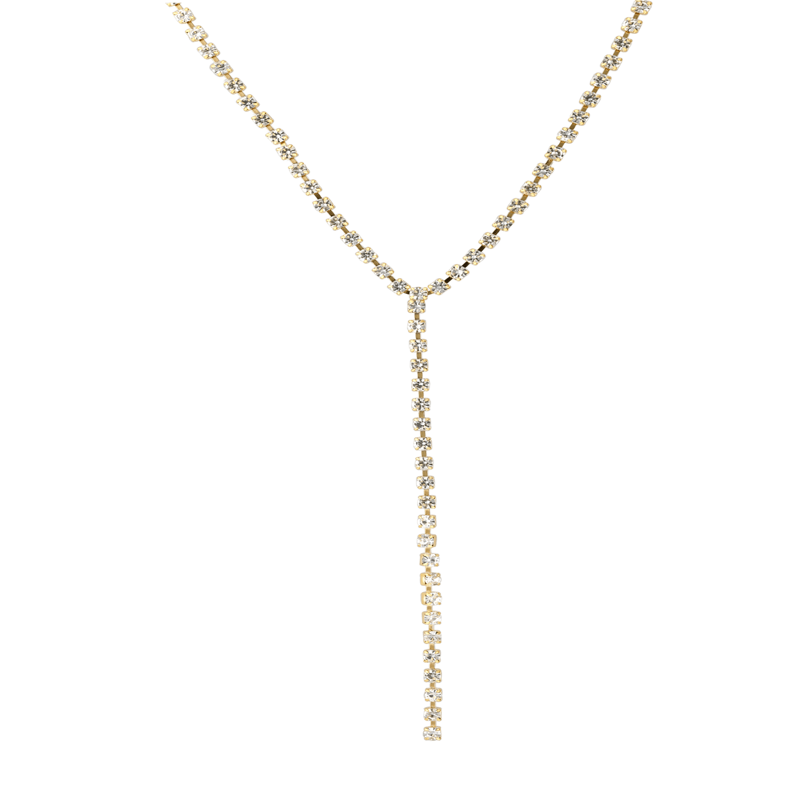 Collier Y Maille Tennis Cristal Blanc 2mm 38A42cm Plaqué or