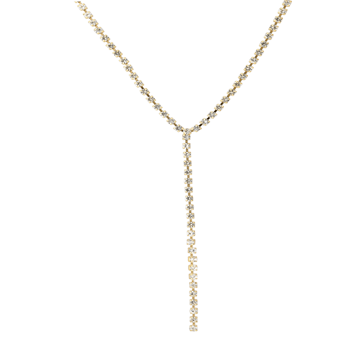 Collier Y Plaqué or Maille Tennis Cristal Blanc 2mm Pendant 70mm 38 à 42cm