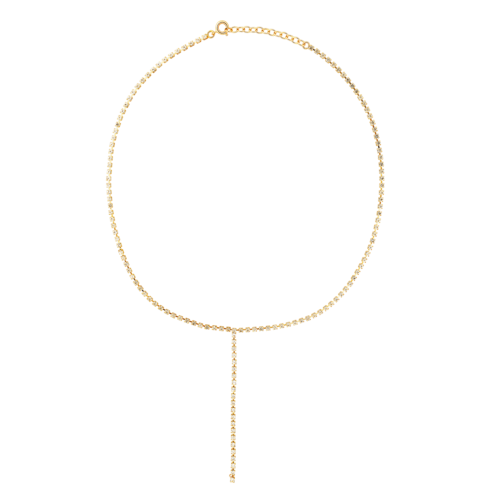 Collier Y Plaqué or Maille Tennis Cristal Blanc 2mm Pendant 70mm 38 à 42cm