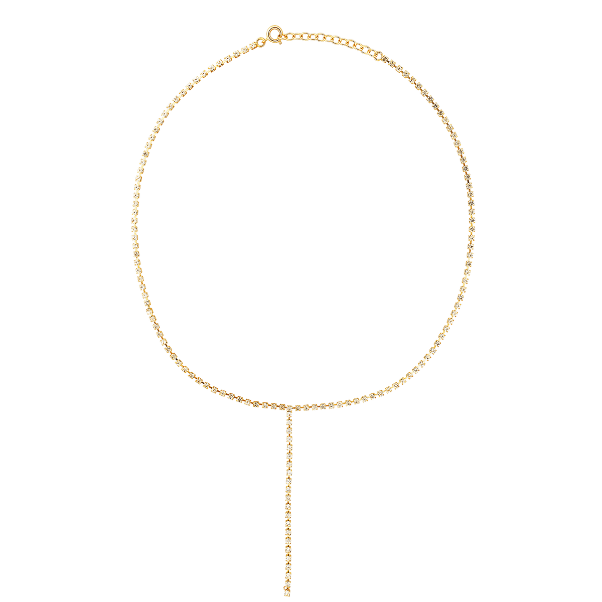 Collier Y Plaqué or Maille Tennis Cristal Blanc 2mm Pendant 70mm 38 à 42cm