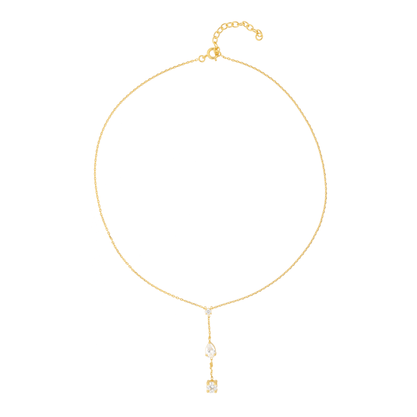 Collier Y Zirconium 5A7mm Pendant 45mm 38A42cm Plaqué Or