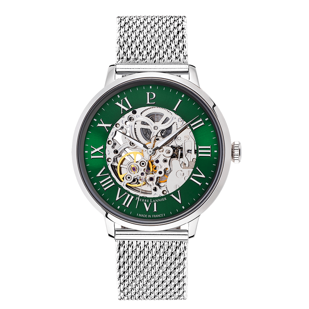 Montre Homme AUTOMATIC Argenté Cadran Vert Bracelet Acier milanais Argenté 20 MM