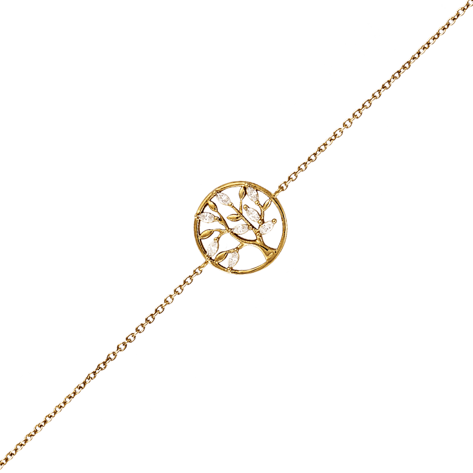 Bracelet Plaqué or cercle plus arbre de vie Oxydes blancs