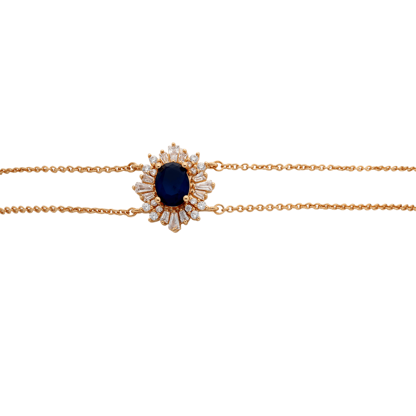 Bracelet Plaqué or fleur verre bleu saphir + oxydes