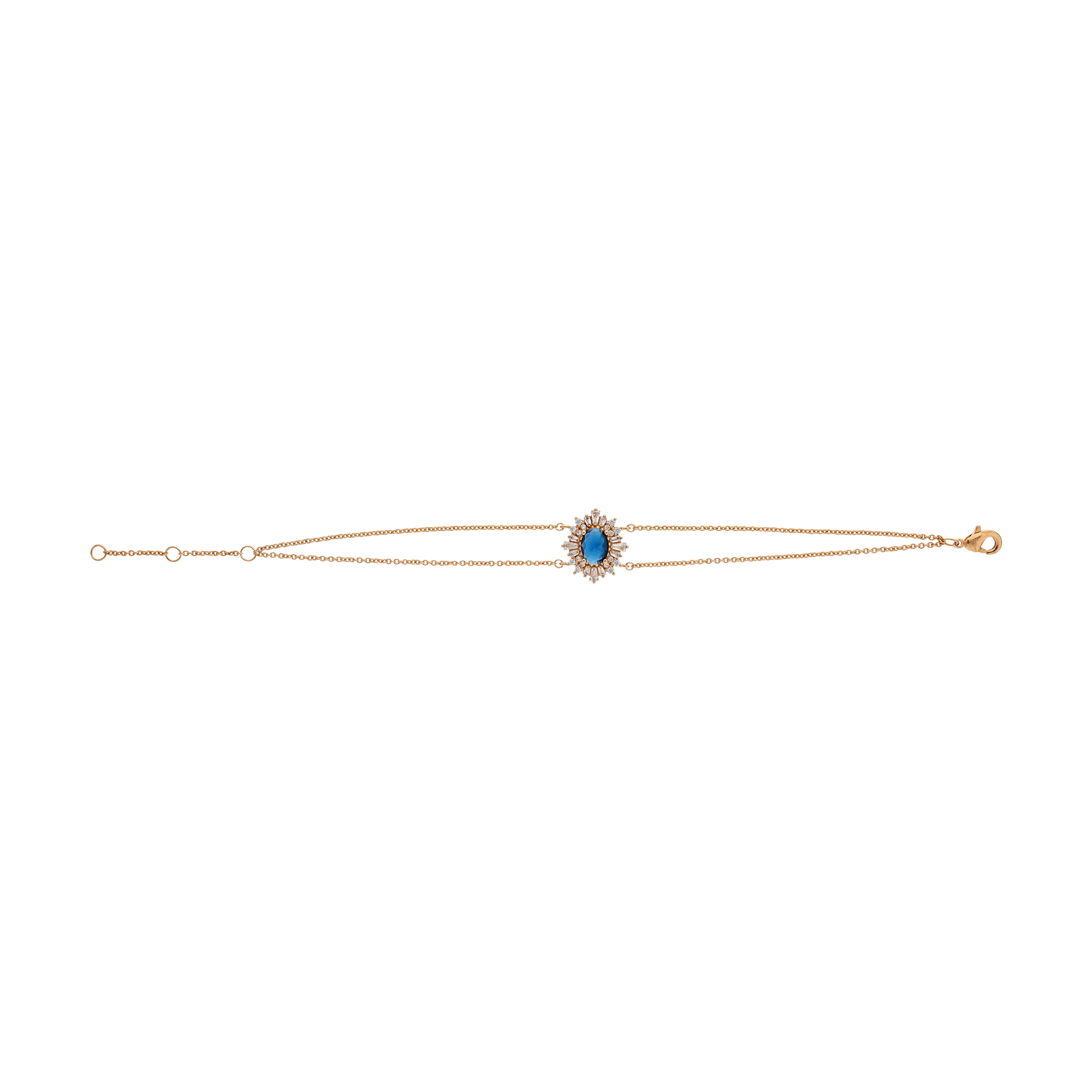 Bracelet Plaqué or fleur verre bleu saphir + oxydes
