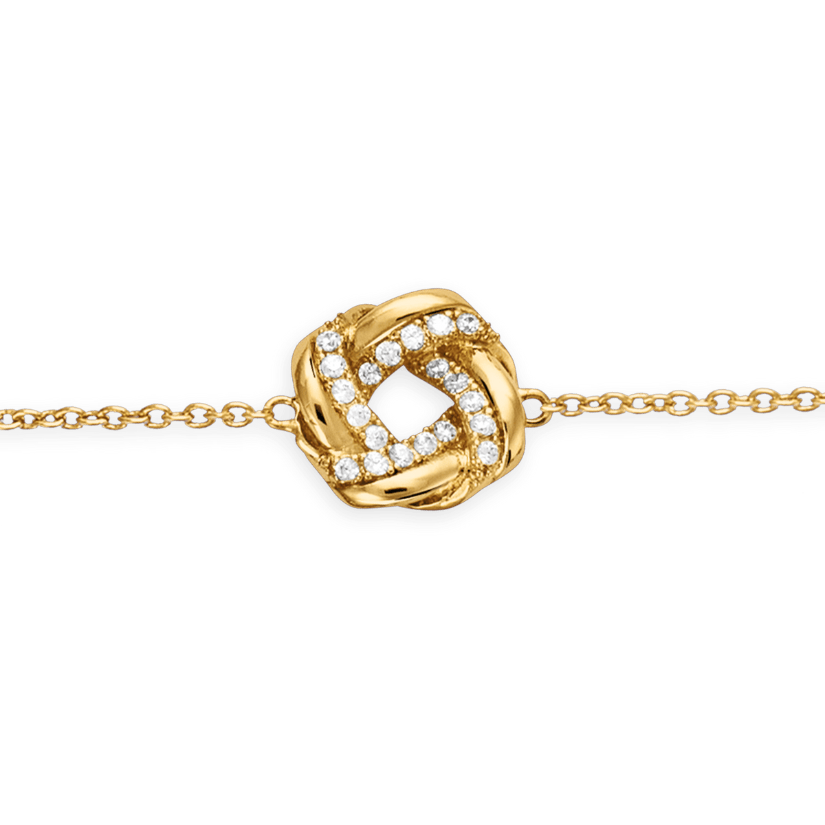 Bracelet Plaqué Or Motif Entrelacé 12mm Zirconium 16 à 18cm