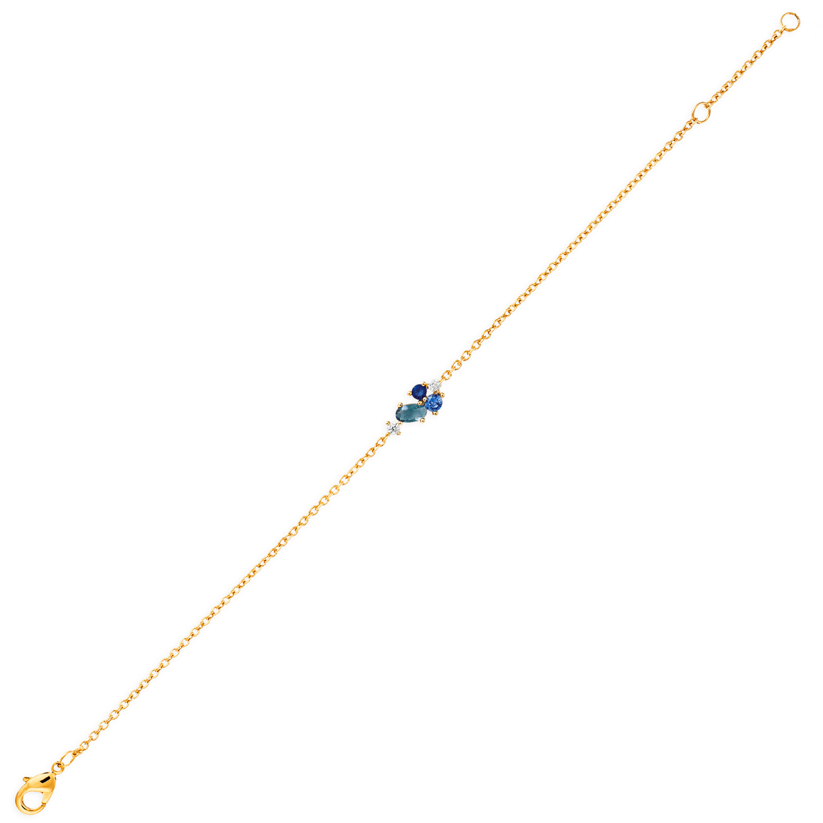 Bracelet Plaqué or cluster couleur tons bleus plus Zirconia Cubique