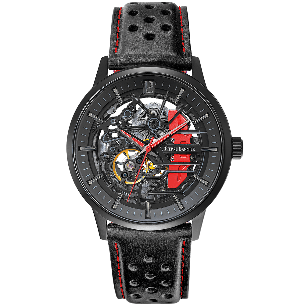 Montre Homme PADDOCK Cadran Noir Bracelet Cuir Perforé Noir