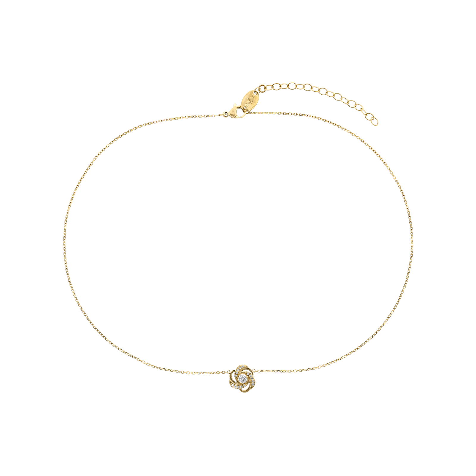 Collier Callas Acier doré motif fleur ajouré Oxyde de Zirconium 40 plus 5 centimètres