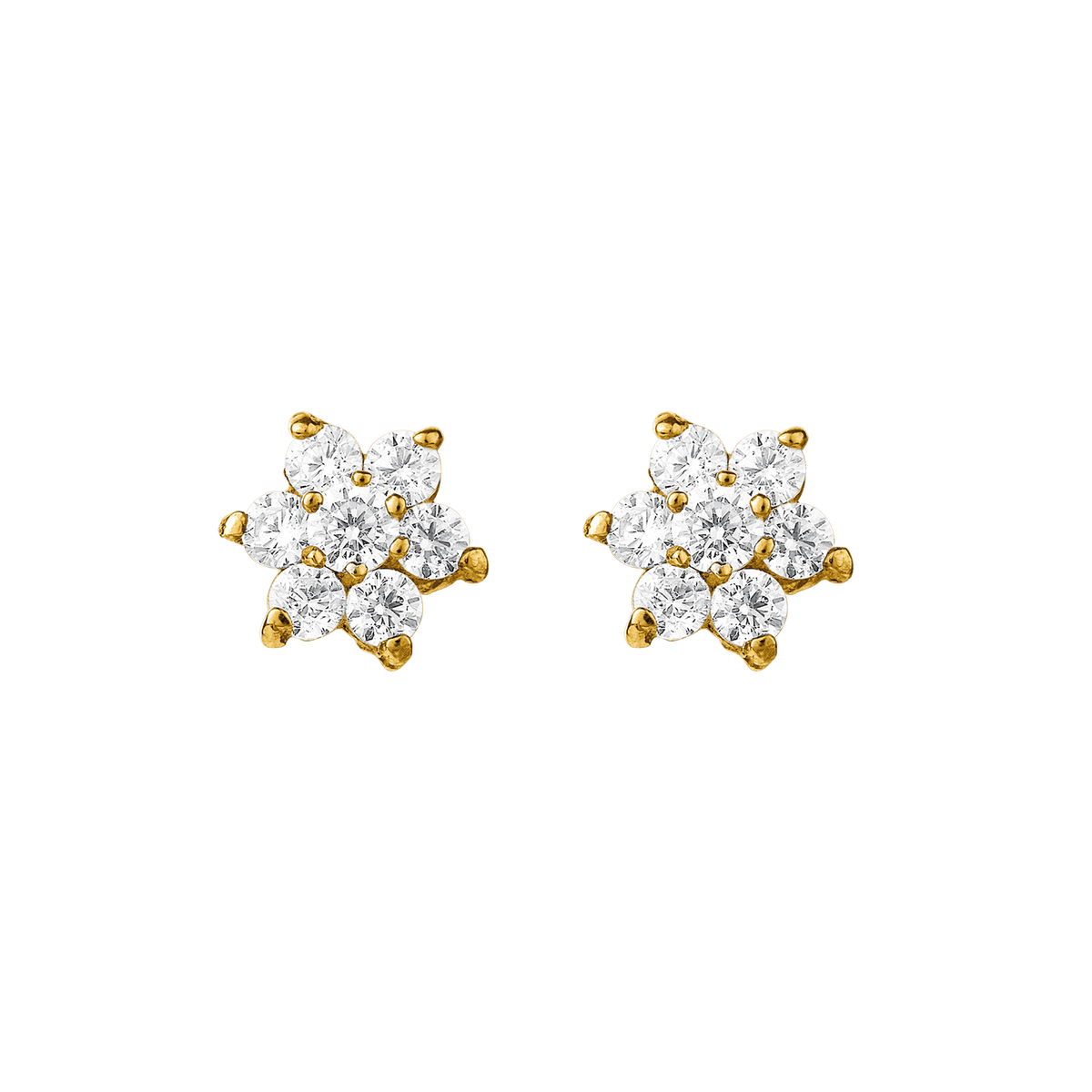 Boucles D'oreilles Or 375 Fleur Zirconium 7mm Fermoir Or 375 Silicone