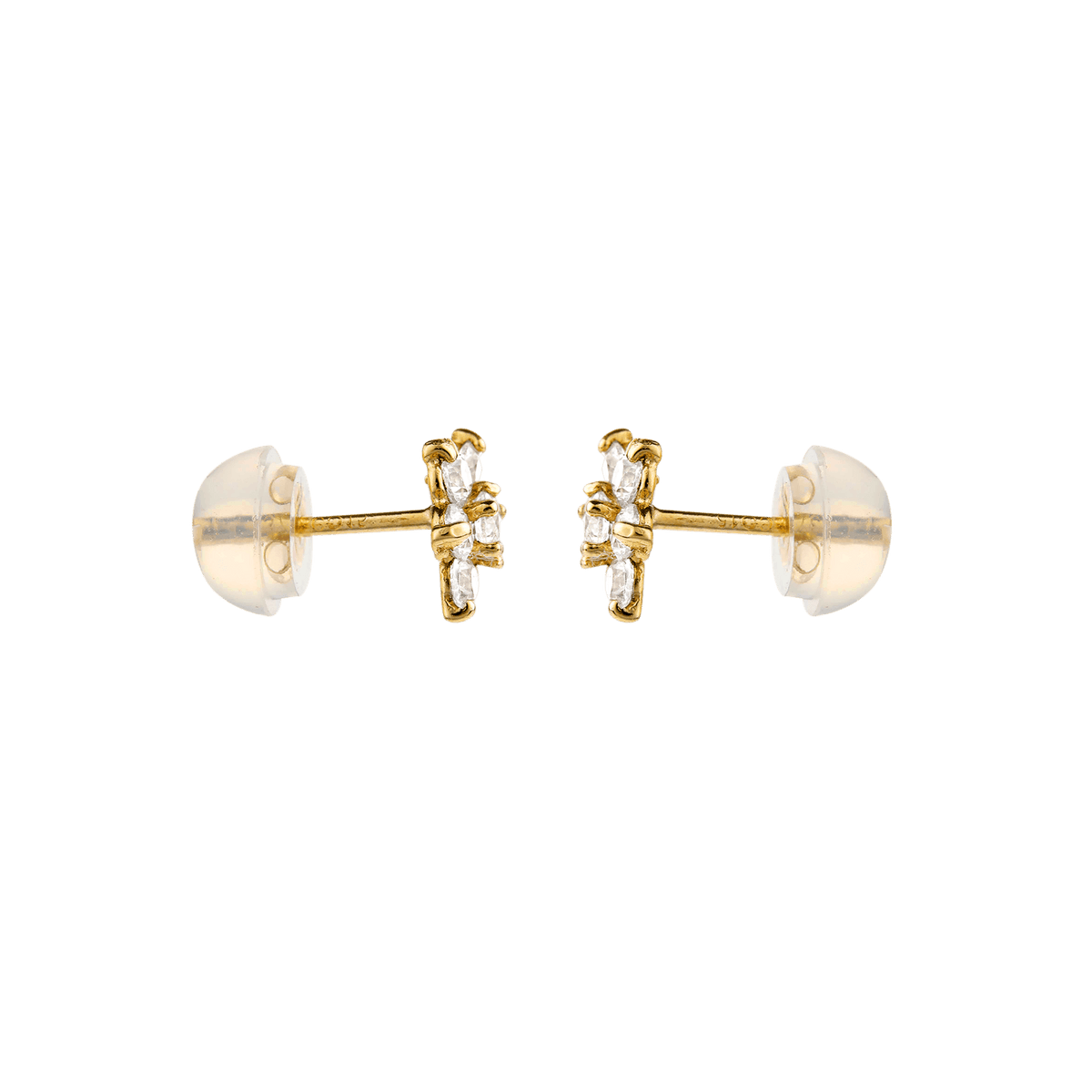 Boucles D'oreilles Or 375 Fleur Zirconium 7mm Fermoir Or 375 Silicone