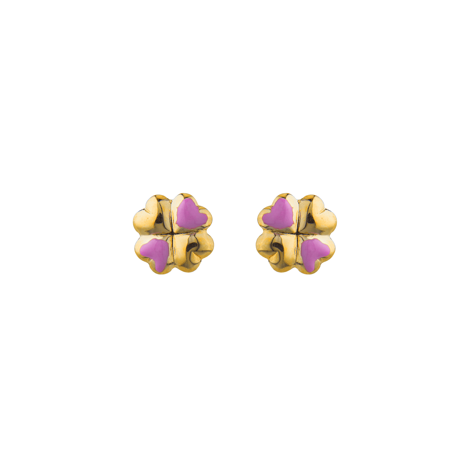 Boucles D'oreilles Fleur Email Rose 7mm Or375 Fermoir Silicone