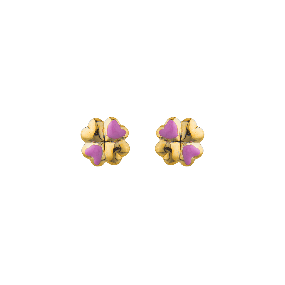 Boucles D'oreilles Or 375 Fleur Email Rose 7mm Fermoir Or 375 Silicone