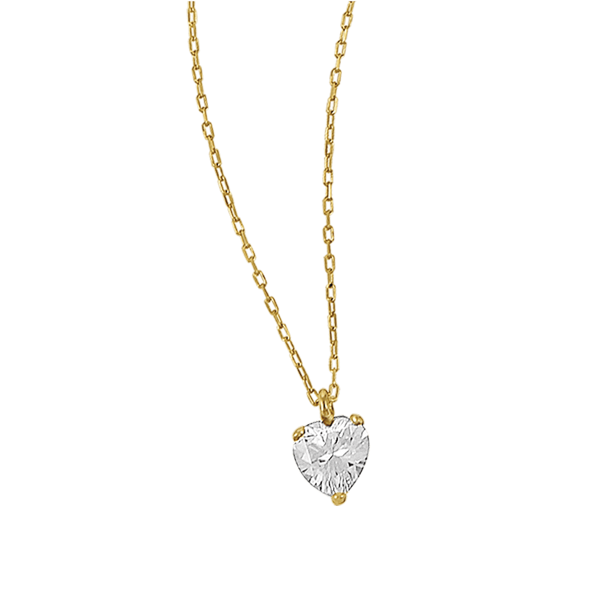 Collier Or 375 1mm Cœur Zirconium 6mm 3 Griffes 40 à 42cm