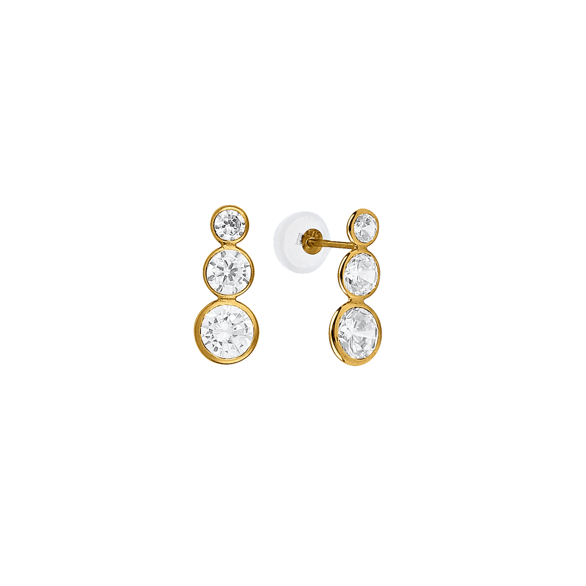 Boucles D'oreilles Or 375 Pendant 13mm Zirconium 3 à 5mm Fermoir Or 375 Silicone
