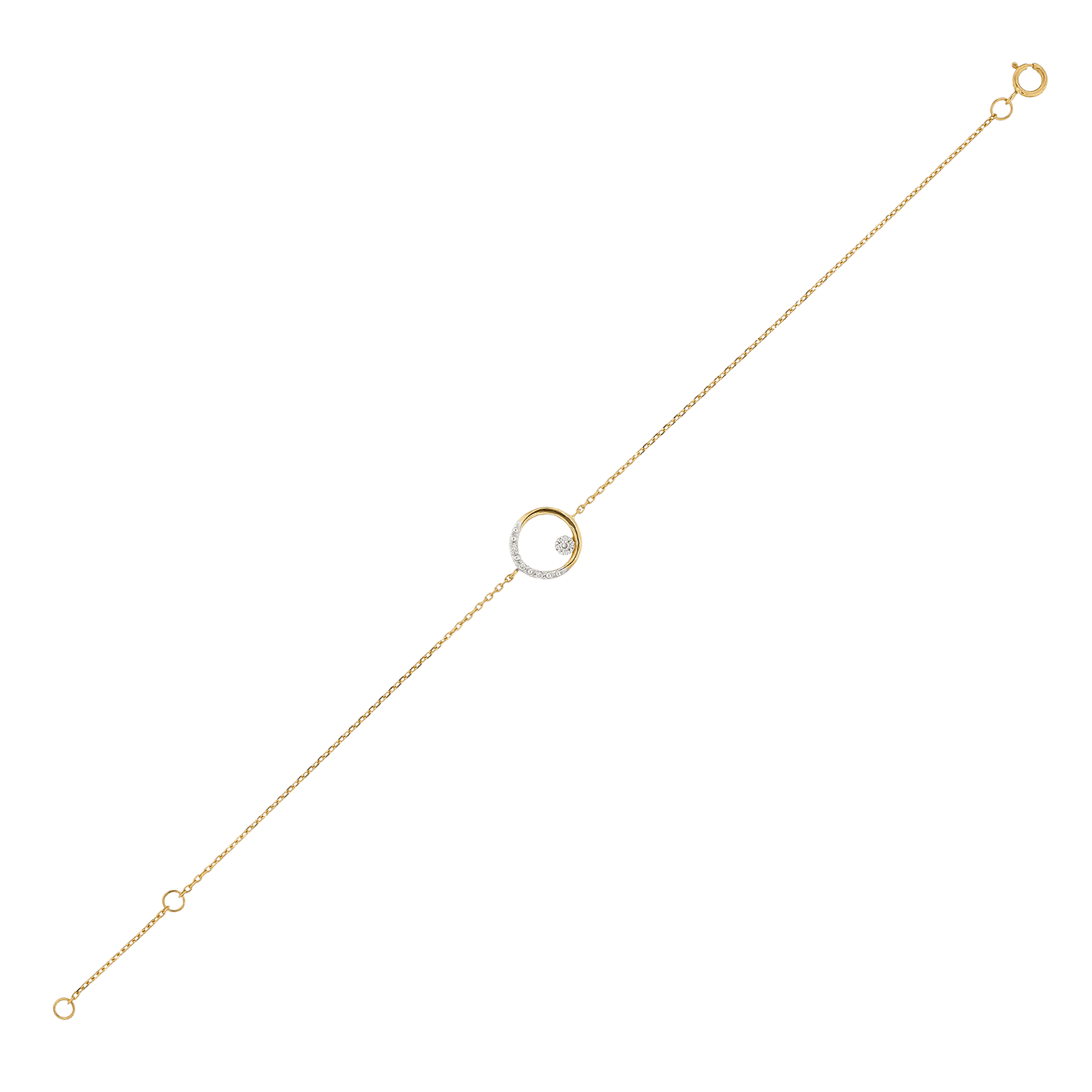 bracelet or jaune et diamants pastill茅s 0,03 carat 16 plus 2 centim猫tres