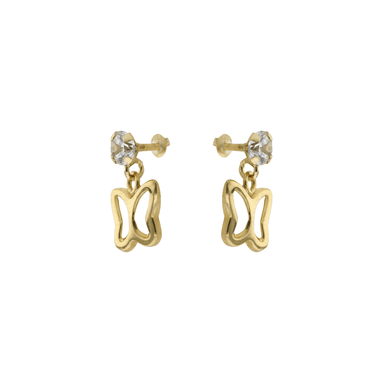 Boucles d'Oreilles Oxyde de Zirconium 3 millimètres pendentif papillon ajouré
