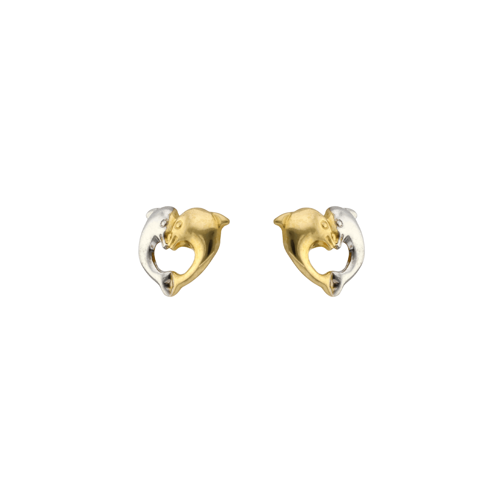 Boucles d'Oreilles coeur ajouré double dauphin bicolore
