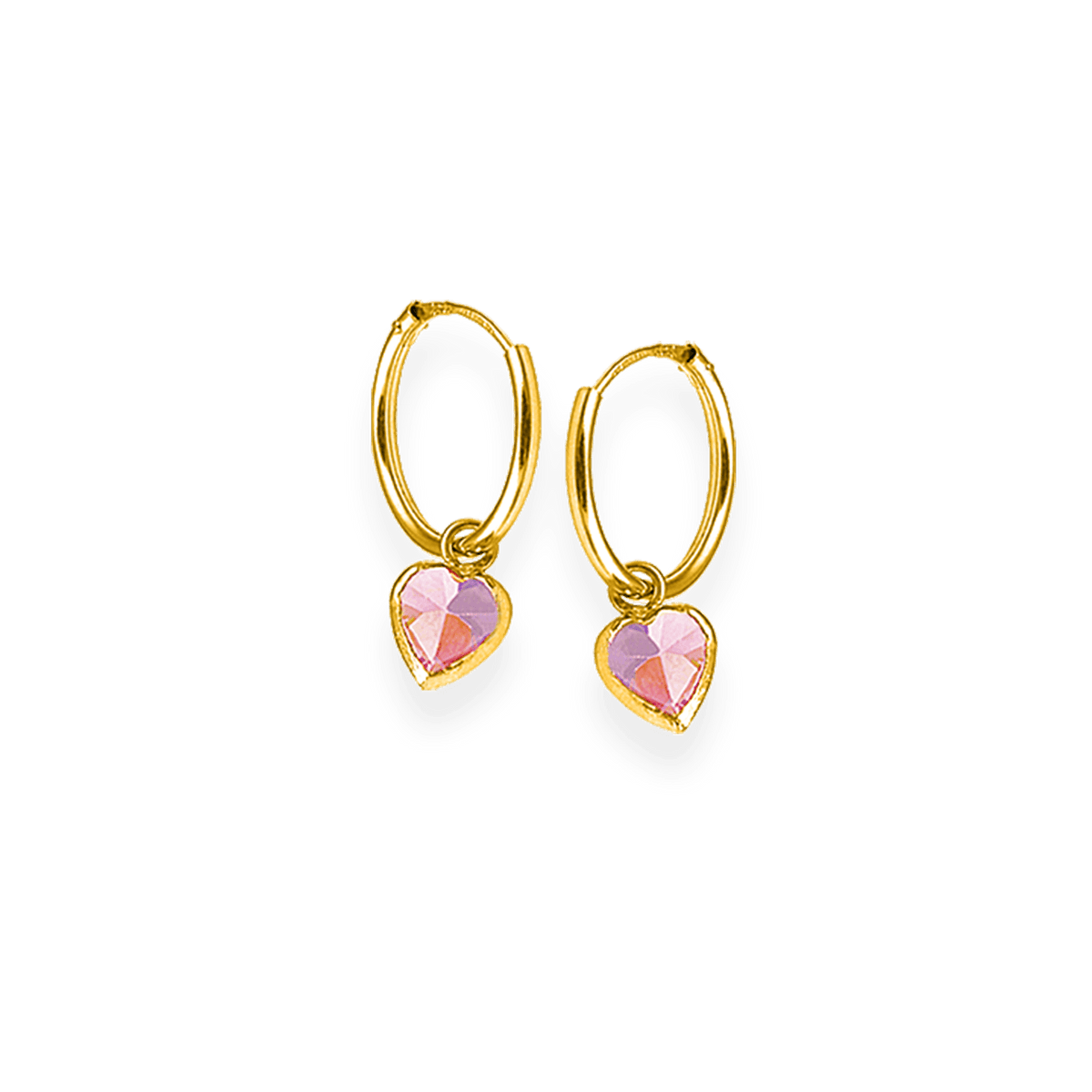 Créoles Or 375 20mm Tube 1.2mm Cœur Zirconium Rose 5.5mm
