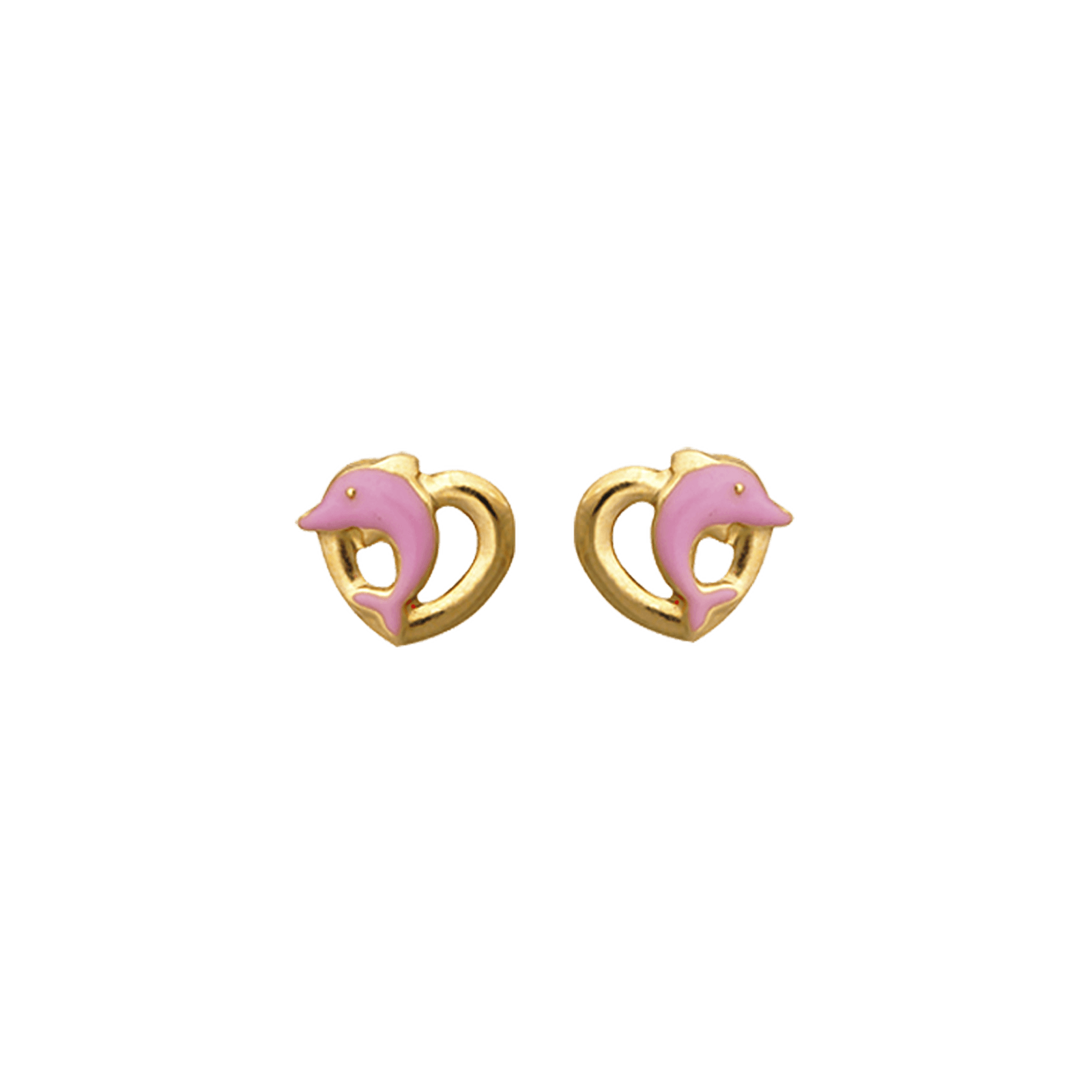 Boucles D'oreilles Or375 Cœur Dauphin Email Rose